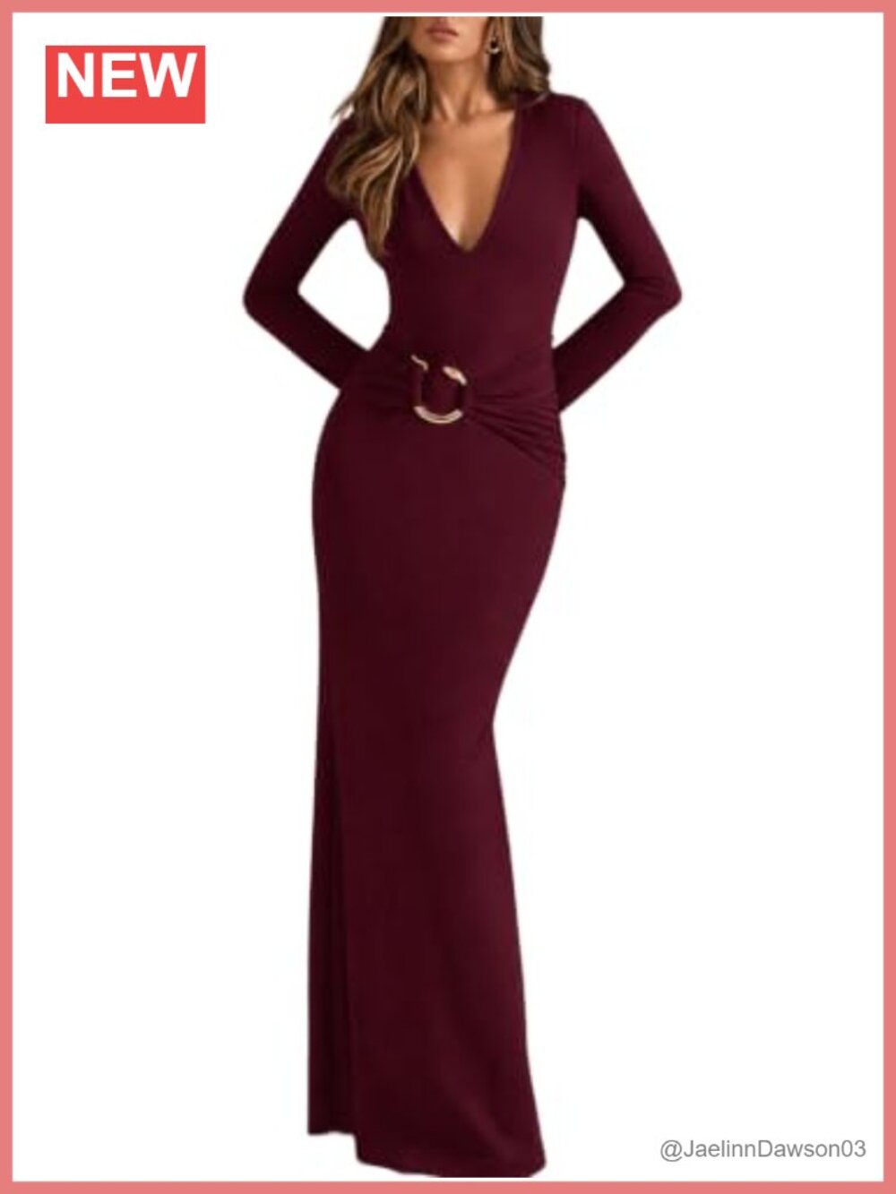 Women's Deep V-Neck Long Sleeve Maxi Dress Ruched Bodycon Mermaid Hem Evening